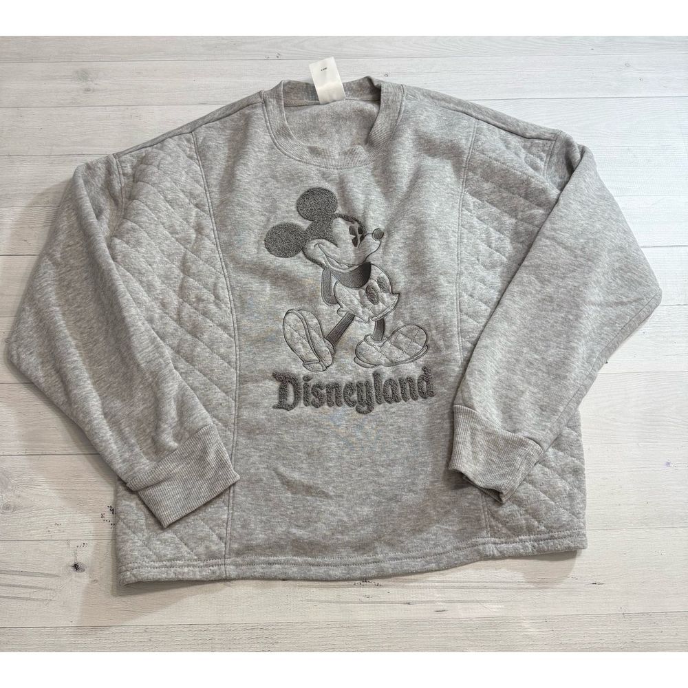 Disney Sweatshirt Women Large‎ Gray Mickey Mouse Quilted Fleece Pullover large